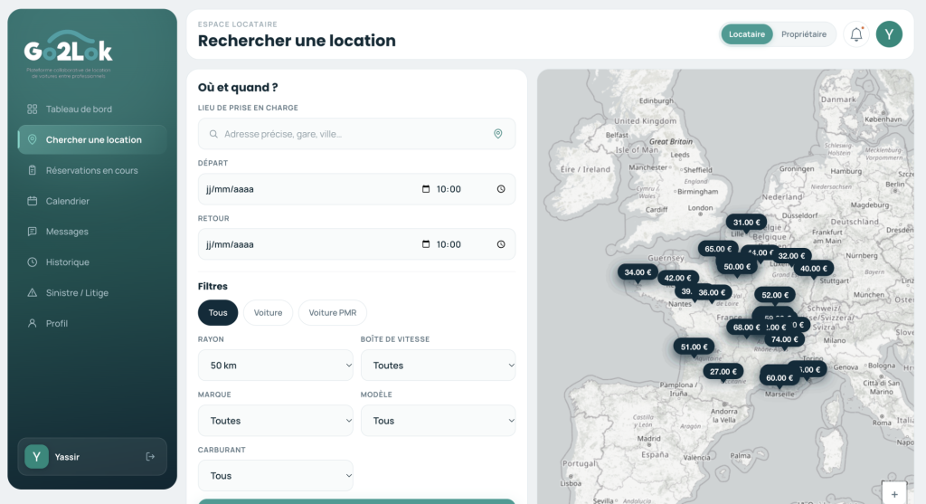 Formulaire de recherche et filtres Go2Lok